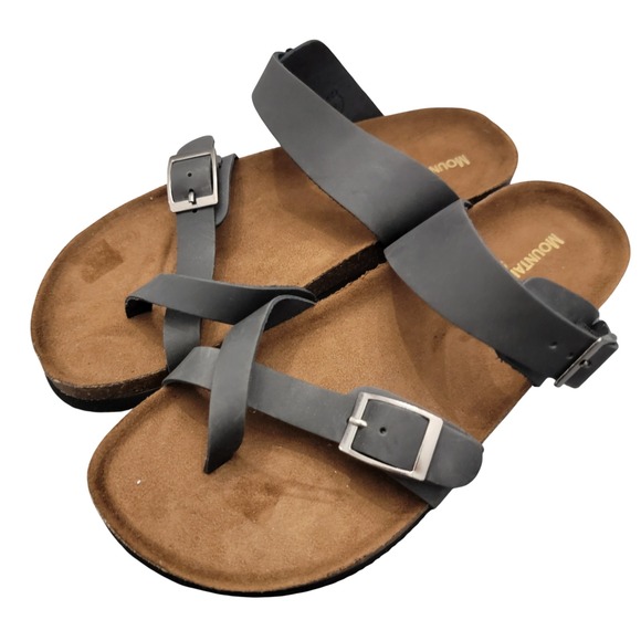 Mountain Sole Shoes - Mountain Sole Sandals Womens Size 7 Black Leather Toe Loop Buckle MS22282
